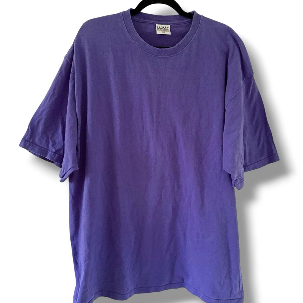 Vintage Pluma Men 2XL Short Sleeve Shirt Blank Purple Heavy Cotton Crewneck Soli